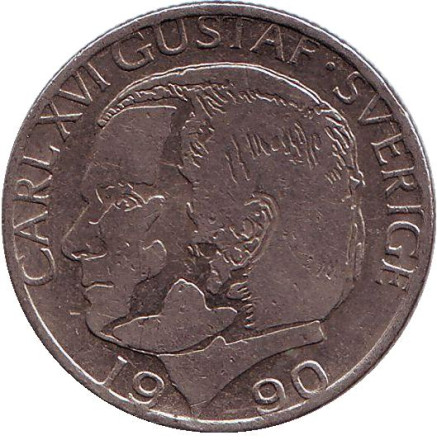 Монета 1 крона. 1990 год, Швеция.