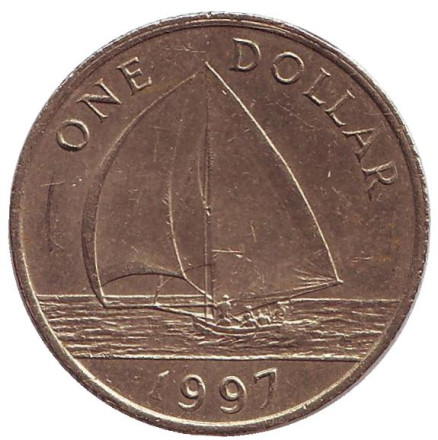 Монета 1 доллар. 1997 год, Бермудские острова. Парусник.
