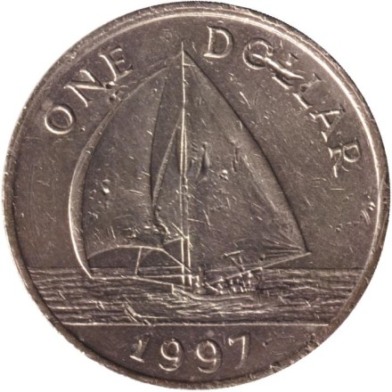 Монета 1 доллар. 1997 год, Бермудские острова. Парусник.
