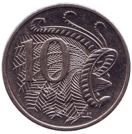 Монета 10 центов. 2005 год, Австралия. Лирохвост. Монета 10 центов. 2005 год, Австралия. Лирохвост.