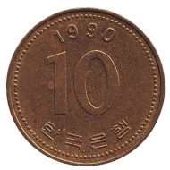Монета 10 вон. 1990 год, Южная Корея. Монета 10 вон. 1990 год, Южная Корея.