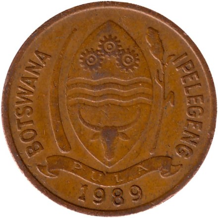 Монета 5 тхебе. 1989 год, Ботсвана. Птица-носорог. Монета 5 тхебе. 1989 год, Ботсвана. Птица-носорог.