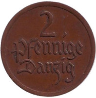 Монета 2 пфеннига. 1926 год, Данциг.