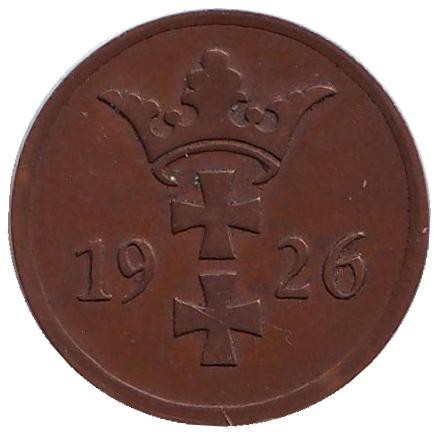 Монета 2 пфеннига. 1926 год, Данциг. Монета 2 пфеннига. 1926 год, Данциг.