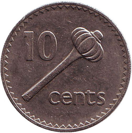 Монета 10 центов. 1985 год, Фиджи. Метательная дубинка - ула тава тава.