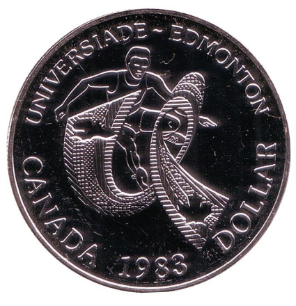 Монета 1 доллар. 1983 год, Канада. BU. XII Универсиада в Эдмонтоне.