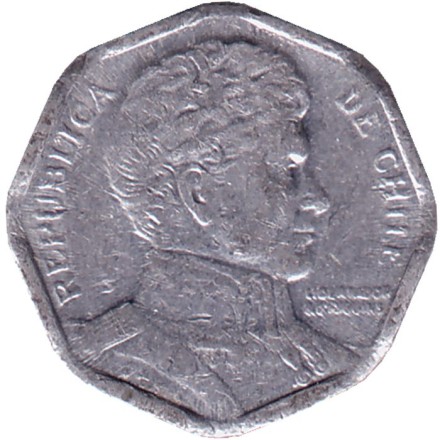 Монета 1 песо. 2002 год, Чили. Бернардо О’Хиггинс.