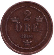 Монета 2 эре. 1904 год, Швеция. Монета 2 эре. 1904 год, Швеция.