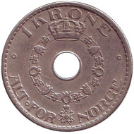 Монета 1 крона. 1936 год, Норвегия. Монета 1 крона. 1936 год, Норвегия.