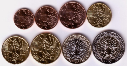 Набор монет евро Франции. (8 шт.), 2021 год.
