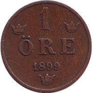 Монета 1 эре. 1899 год, Швеция. Монета 1 эре. 1899 год, Швеция.