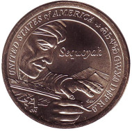 Монета 1 доллар, 2017 год (P), США. Сакагавея (Вождь племени чероки Секвойя). Монета 1 доллар, 2017 год (P), США. Сакагавея (Вождь племени чероки Секвойя).