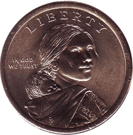 Монета 1 доллар, 2017 год (P), США. Сакагавея (Вождь племени чероки Секвойя).