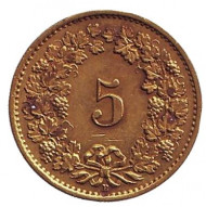 Монета 5 раппенов. 1918 год, Швейцария. (Латунь) Монета 5 раппенов. 1918 год, Швейцария. (Латунь)