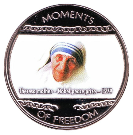 Монета 10 долларов. 2004 год, Либерия. Мать Тереза.