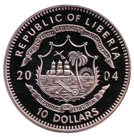 Монета 10 долларов. 2004 год, Либерия. Мать Тереза.