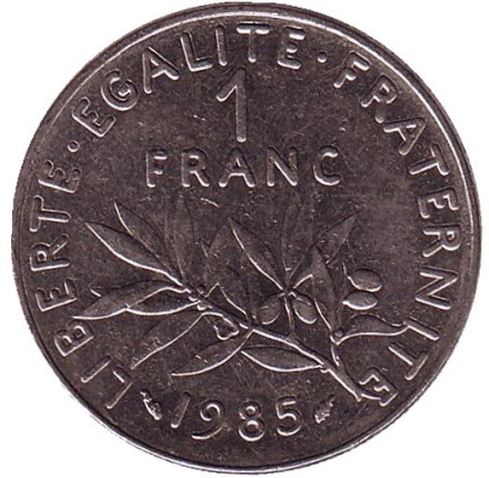 Монета 1 франк. 1985 год, Франция.