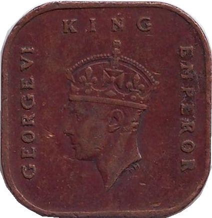 Монета 1 цент. 1943 год, Британская Малайя.