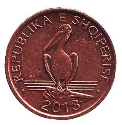 Монета 1 лек. 2013 год, Албания. Из обращения. Пеликан.