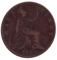 Монета 1/2 пенни. 1889 год, Великобритания. Монета 1/2 пенни. 1889 год, Великобритания.
