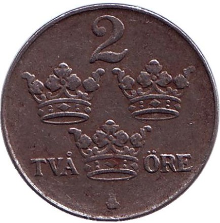 Монета 2 эре. 1919 год, Швеция. (Железо).