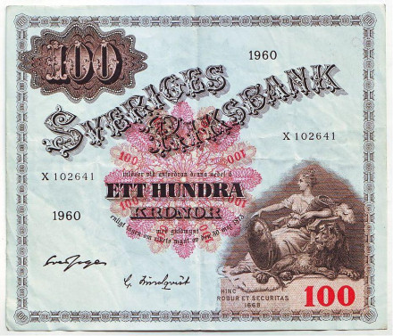 Банкнота 100 крон. 1960 год, Швеция.