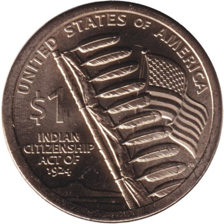 Монета 1 доллар. 2024 год (P), США. Сакагавея. Закон о гражданстве индейцев.