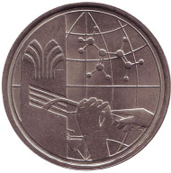 Монета 1 ринггит. 1977 год, Малайзия. 100 лет производству натурального каучука. Монета 1 ринггит. 1977 год, Малайзия. 100 лет производству натурального каучука.