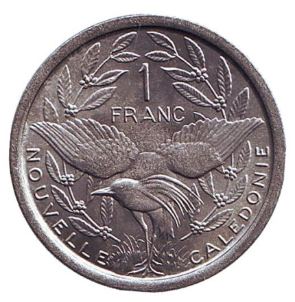 Монета 1 франк. 1977 год, Новая Каледония. UNC. Птица кагу.
