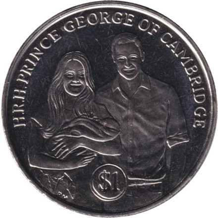 Монета 1 доллар. 2013 год, Британские Виргинские острова. Крестины Принца Джорджа Кембриджского.