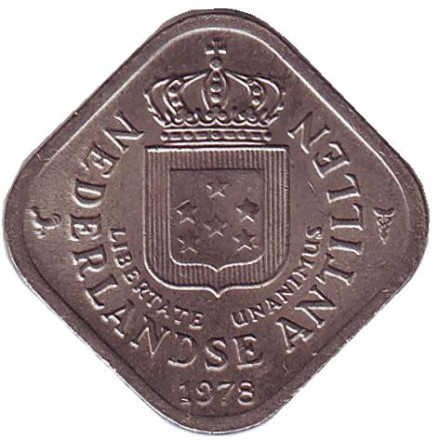 Монета 5 центов, 1978 год, Нидерландские Антильские острова. Монета 5 центов, 1978 год, Нидерландские Антильские острова.