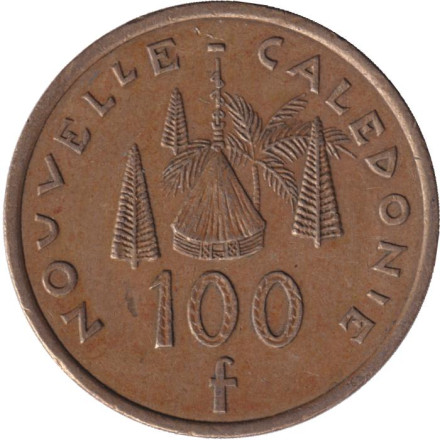 Монета 100 франков. 2003 год, Новая Каледония. Хижина островитян. Монета 100 франков. 2003 год, Новая Каледония. Хижина островитян.