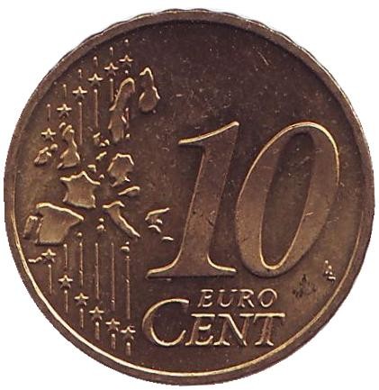 Монета 10 центов. 2002 год (D), Германия. Монета 10 центов. 2002 год (D), Германия.