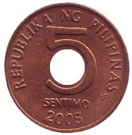 Монета 5 сентимо. 2005 год, Филиппины.