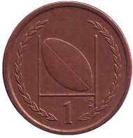 Мяч для регби. 1 пенни, 1996 год, Остров Мэн. Мяч для регби. 1 пенни, 1996 год, Остров Мэн.