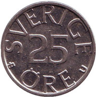 Монета 25 эре. 1982 год, Швеция. Монета 25 эре. 1982 год, Швеция.