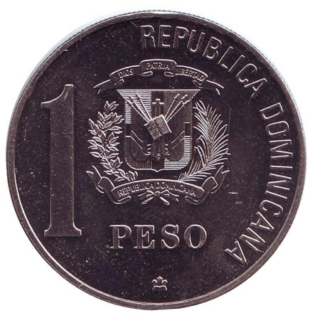 Монета 1 песо. 1988 год, Доминиканская Республика. 500 лет открытию и евангелизации Америки.