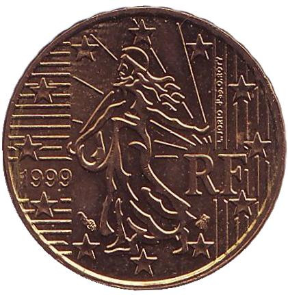 Монета 10 центов. 1999 год, Франция.