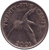 Монета 25 центов. 2001 год, Бермудские острова. Белохвостый фаэтон. Монета 25 центов. 2001 год, Бермудские острова. Белохвостый фаэтон.