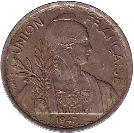 Монета 1 пиастр. 1947 год, Французский Индокитай.