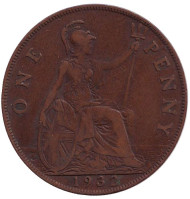 Монета 1 пенни. 1932 год, Великобритания. Монета 1 пенни. 1932 год, Великобритания.