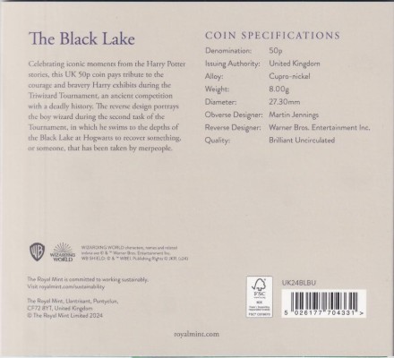 Монета 50 пенсов. 2024 год, Великобритания. Гарри Поттер. Черное озеро. В буклете. Монета 50 пенсов. 2024 год, Великобритания. Гарри Поттер. Черное озеро. В буклете.