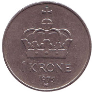 Монета 1 крона. 1975 год, Норвегия. Корона. Монета 1 крона. 1975 год, Норвегия. Корона.