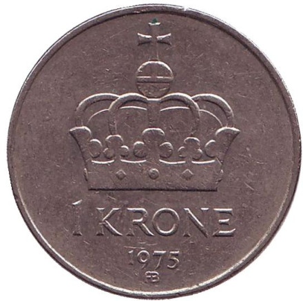 Монета 1 крона. 1975 год, Норвегия. Корона.