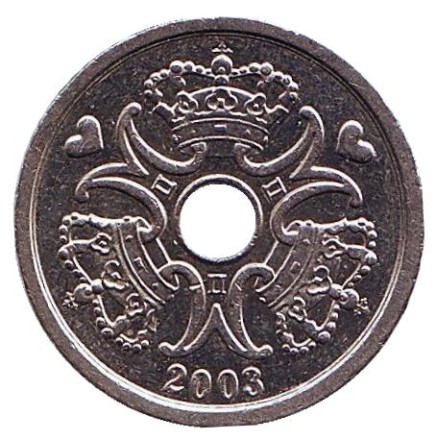 Монета 1 крона. 2003 год, Дания. Монета 1 крона. 2003 год, Дания.