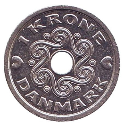 Монета 1 крона. 2003 год, Дания. Из обращения.