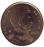 Монета 10 песо. 2007 год, Чили. UNC. Бернардо О’Хиггинс. Монета 10 песо. 2007 год, Чили. UNC. Бернардо О’Хиггинс.