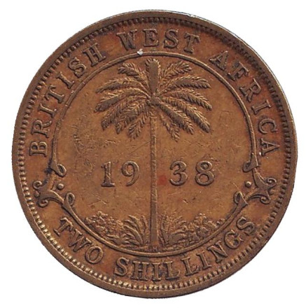 Монета 2 шиллинга. 1938 год (H), Британская Западная Африка.