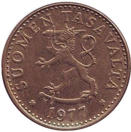Монета 20 пенни. 1977 год, Финляндия.