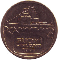 Монета 5 марок, 1991 год, Финляндия. UNC! Ледокол Урхо.